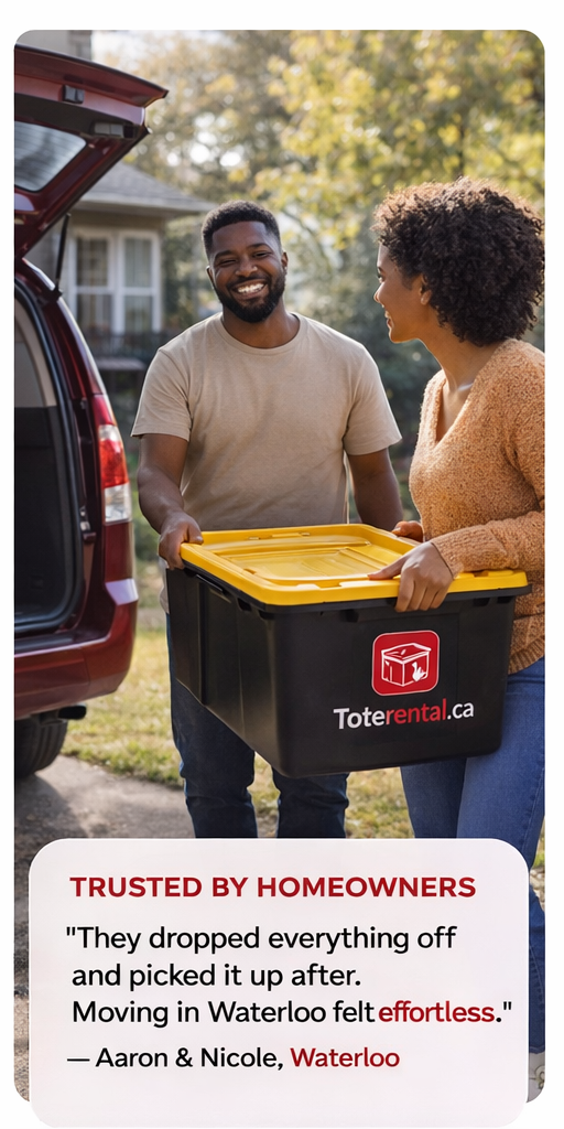 Couple moving totes in Waterloo
